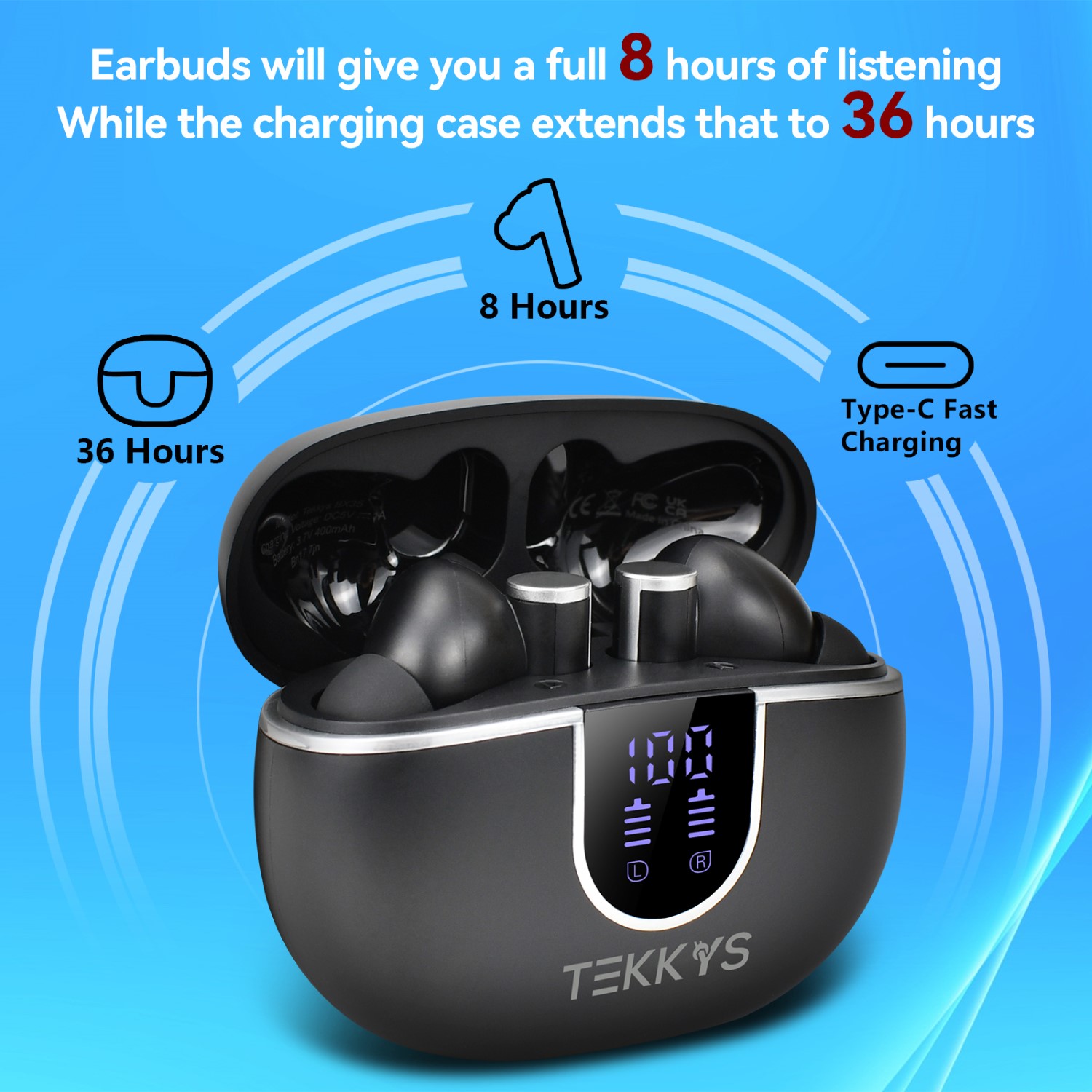 earbuds, wireless earbuds, long hour battery, music play, smart control, led display, handsfree